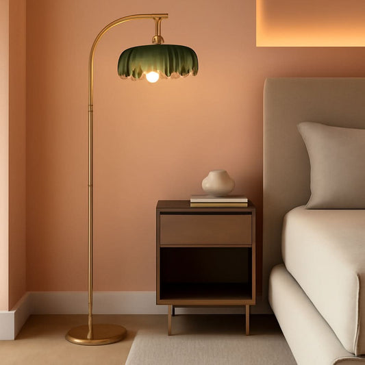 Gold Floor Lamp Arc Mid Century Industrial Green Shade