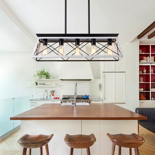Farmhouse 5-Light Chandelier, White & Black