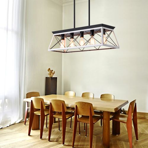 Farmhouse 5-Light Chandelier, White & Black